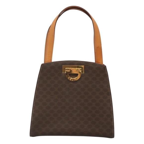 CELINE Macadam Canvas Hand Bag Pvc Leather Brown Gold - Picture 2 of 12